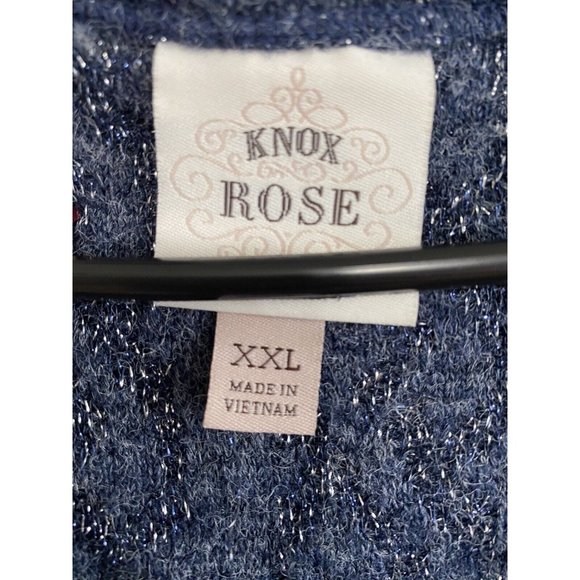 Knox Rose XXL Women’s Blue Metallic Sheer Fuzzy Knit Sweater Top Long Sleeve - Picture 2 of 7